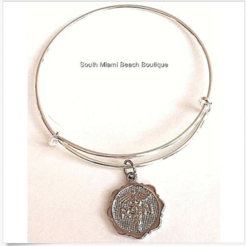Silver Nursing RN Caduceus Wire Charm Bracelet